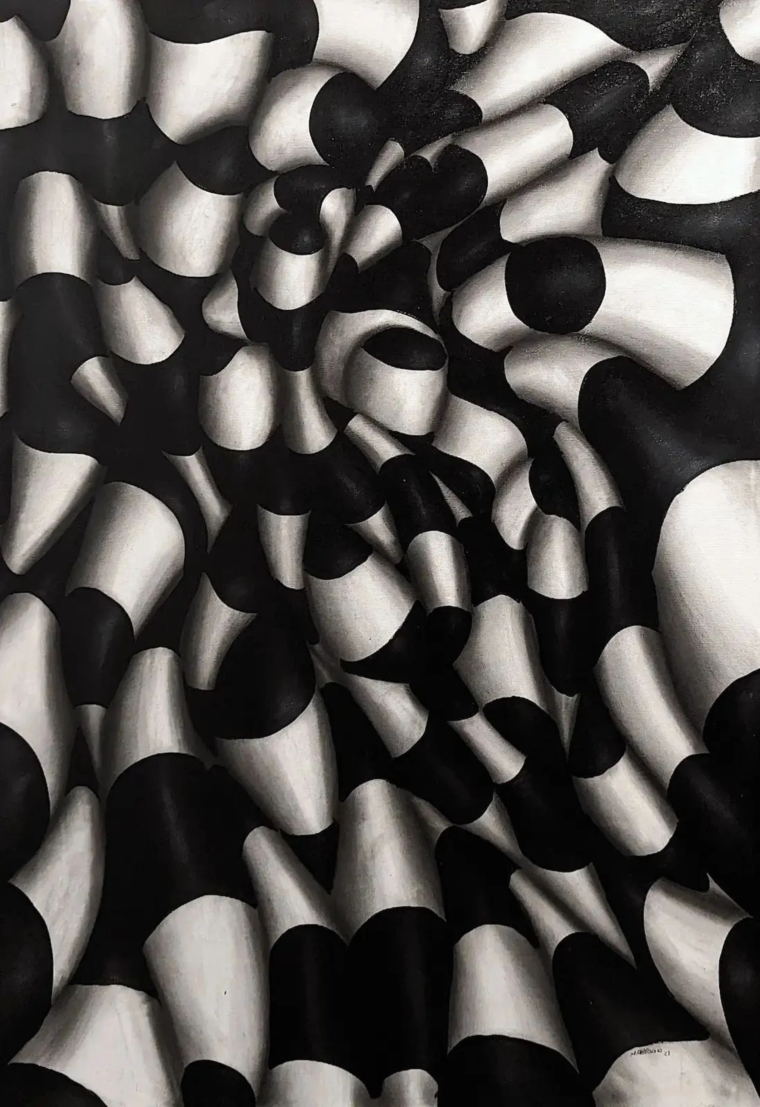 Opera astratta verticale in bianco e nero