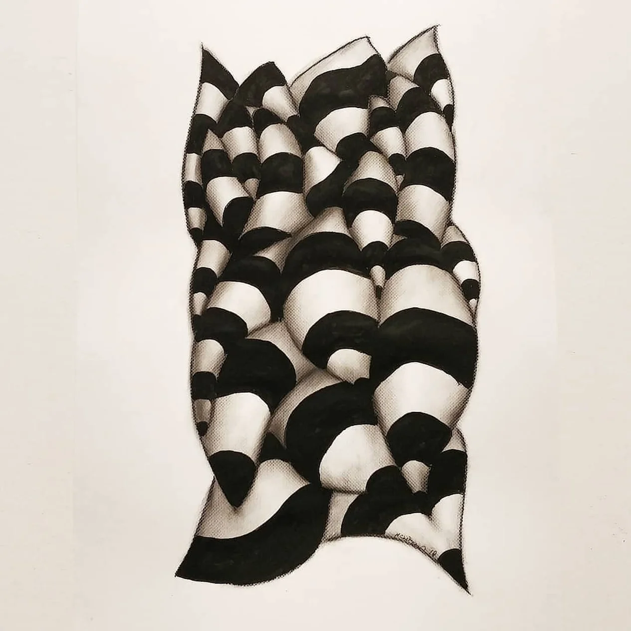 Opera astratta verticale in bianco e nero